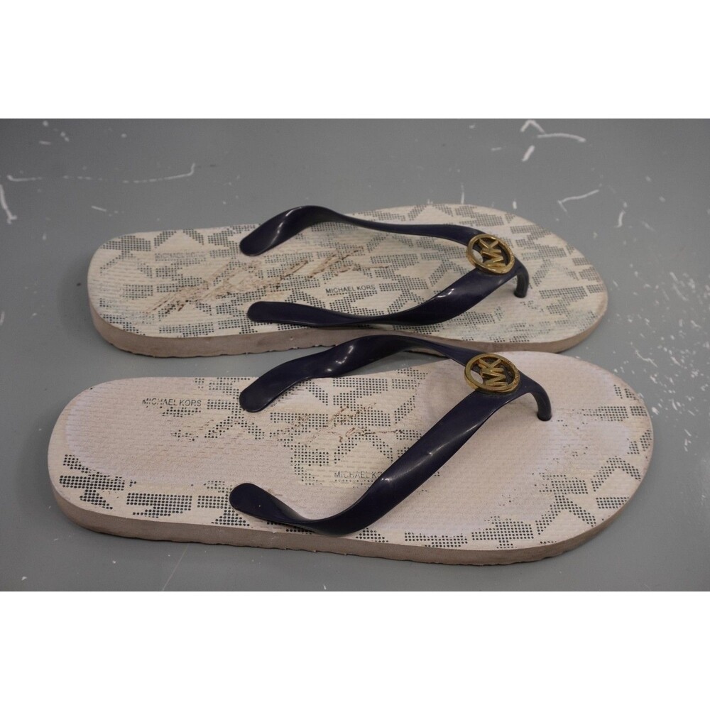 Michael Kors Jet Set Flip Flops Womans Sz 10 Navy White Summer Beach